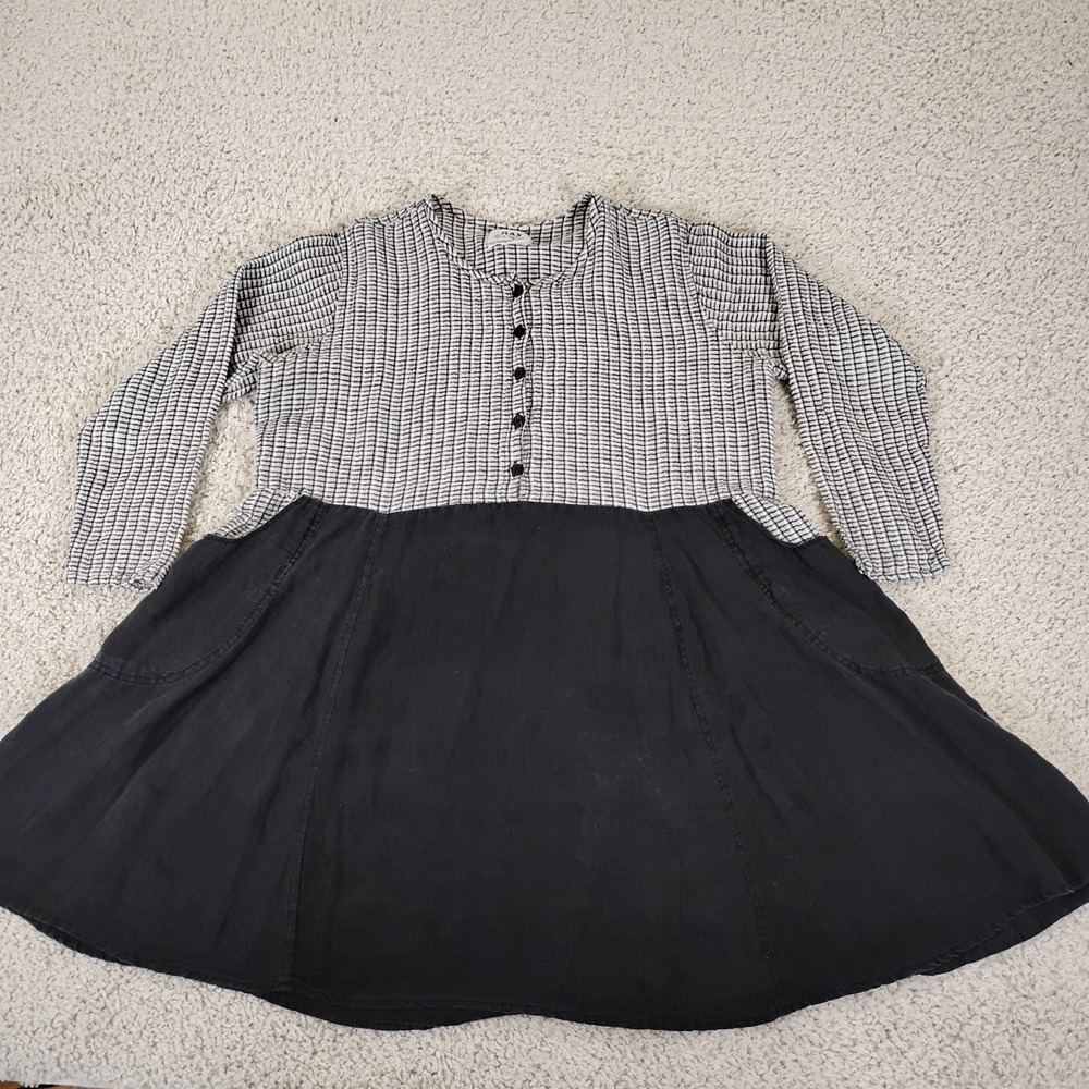 FLAX Jeanne Engelhart Dress Womens L Tunic Button Front Flared Drop Lagenlook